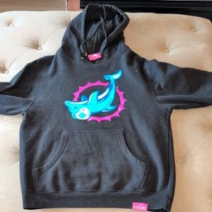 Pink Dolphin Black Hoodie with Blue and Pink Graphic